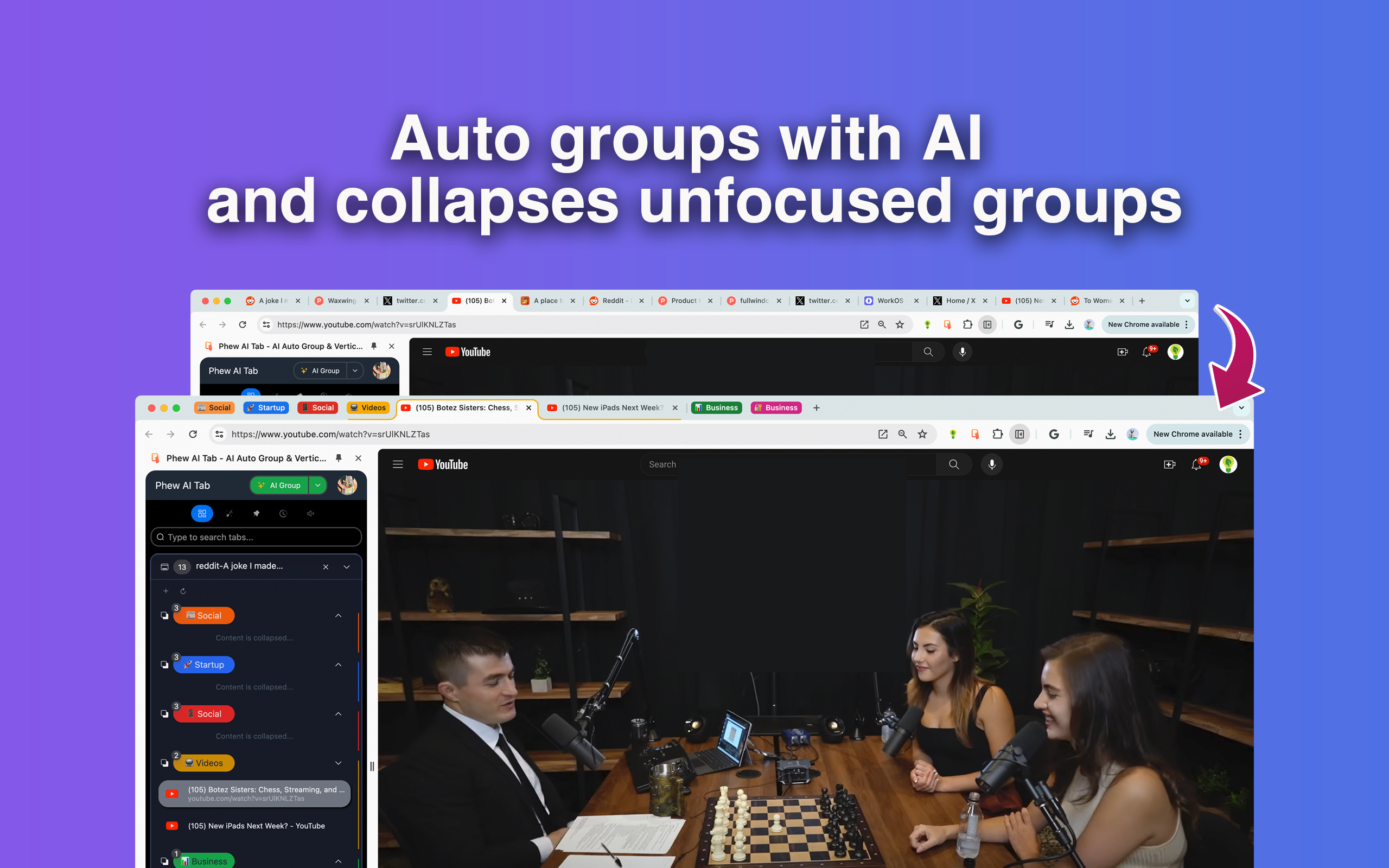 phew-ai-tab - Manage tabs with AI grouping and spaces in a sidebar