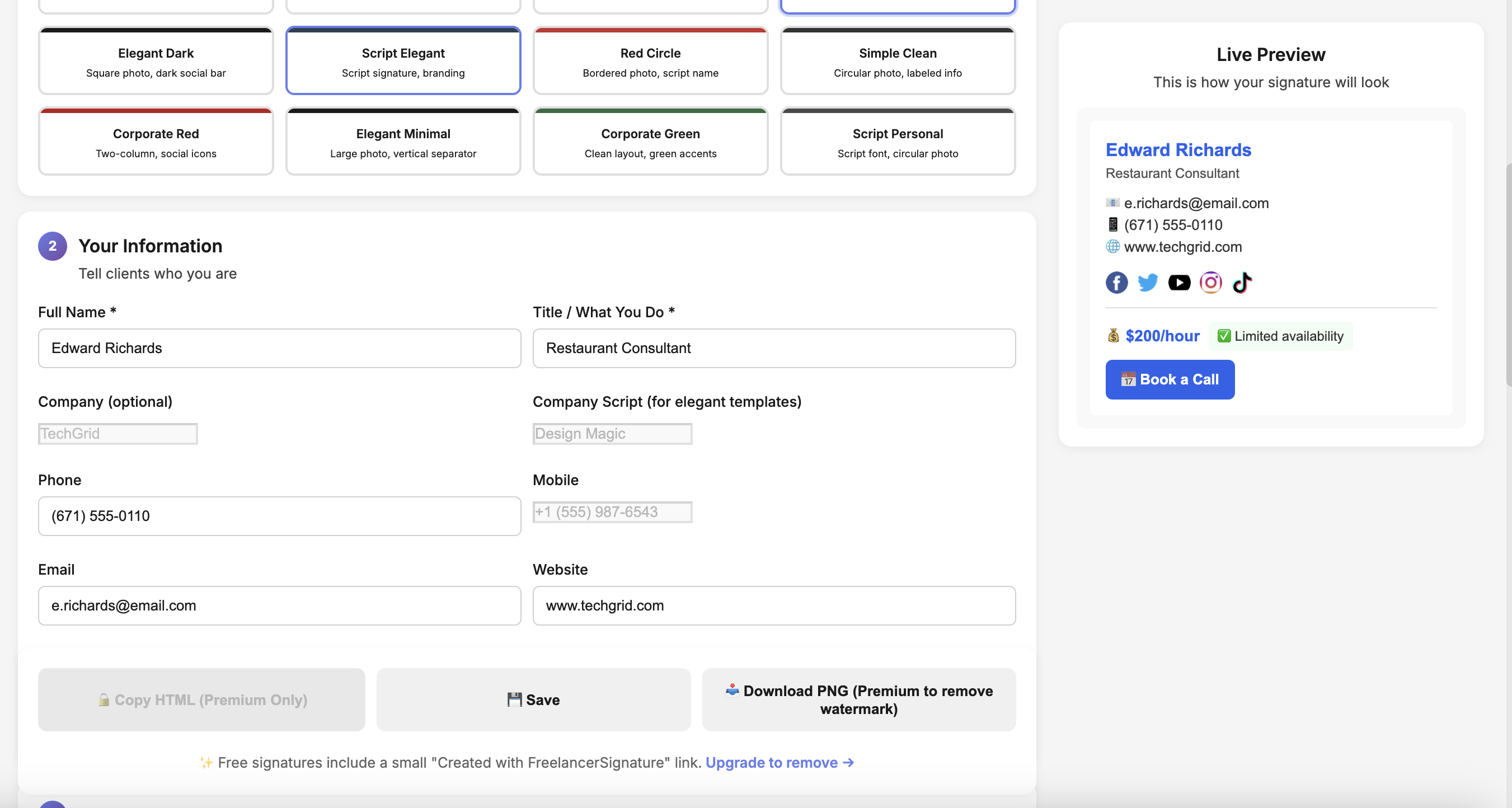 FreelancerSignature - Screenshot 4 showing product features and functionality