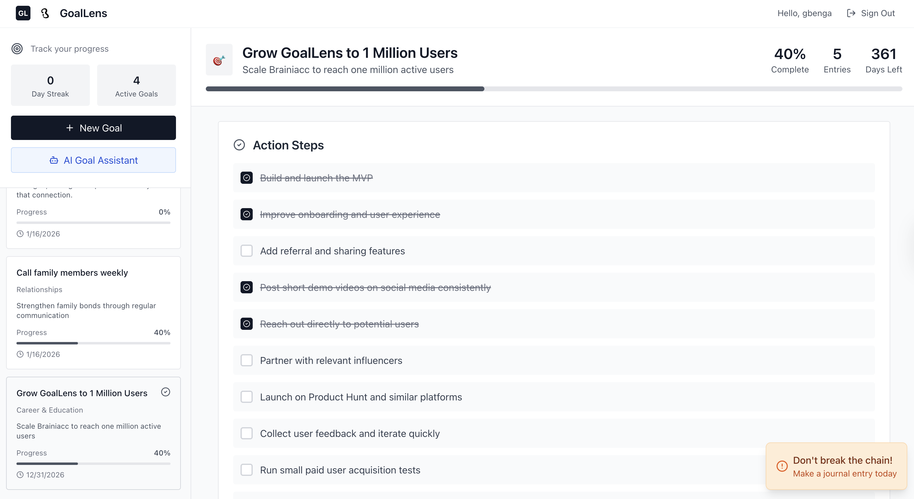 GoalLens - Screenshot 2 showing product features and functionality