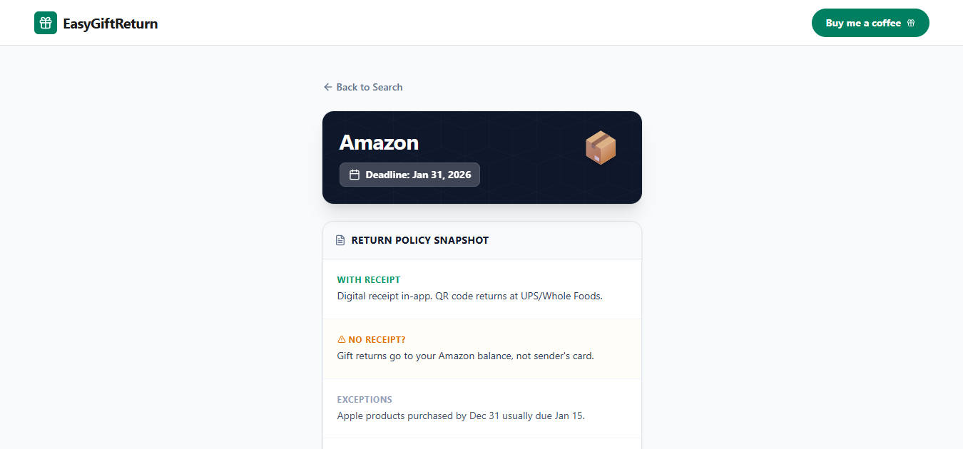 Easy Gift Return - Screenshot 4 showing product features and functionality