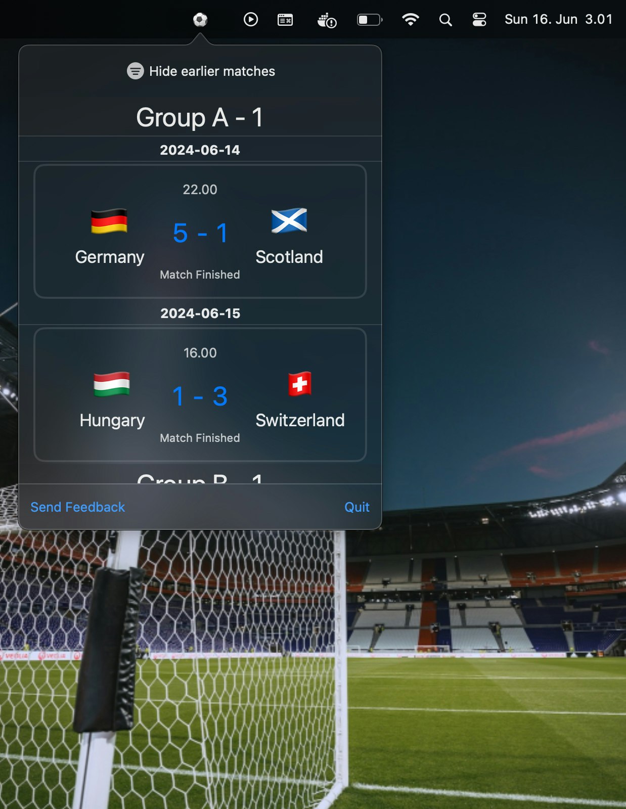 スポーツバー - EURO2024のMacOSメニューバーアプリケーションメディア3