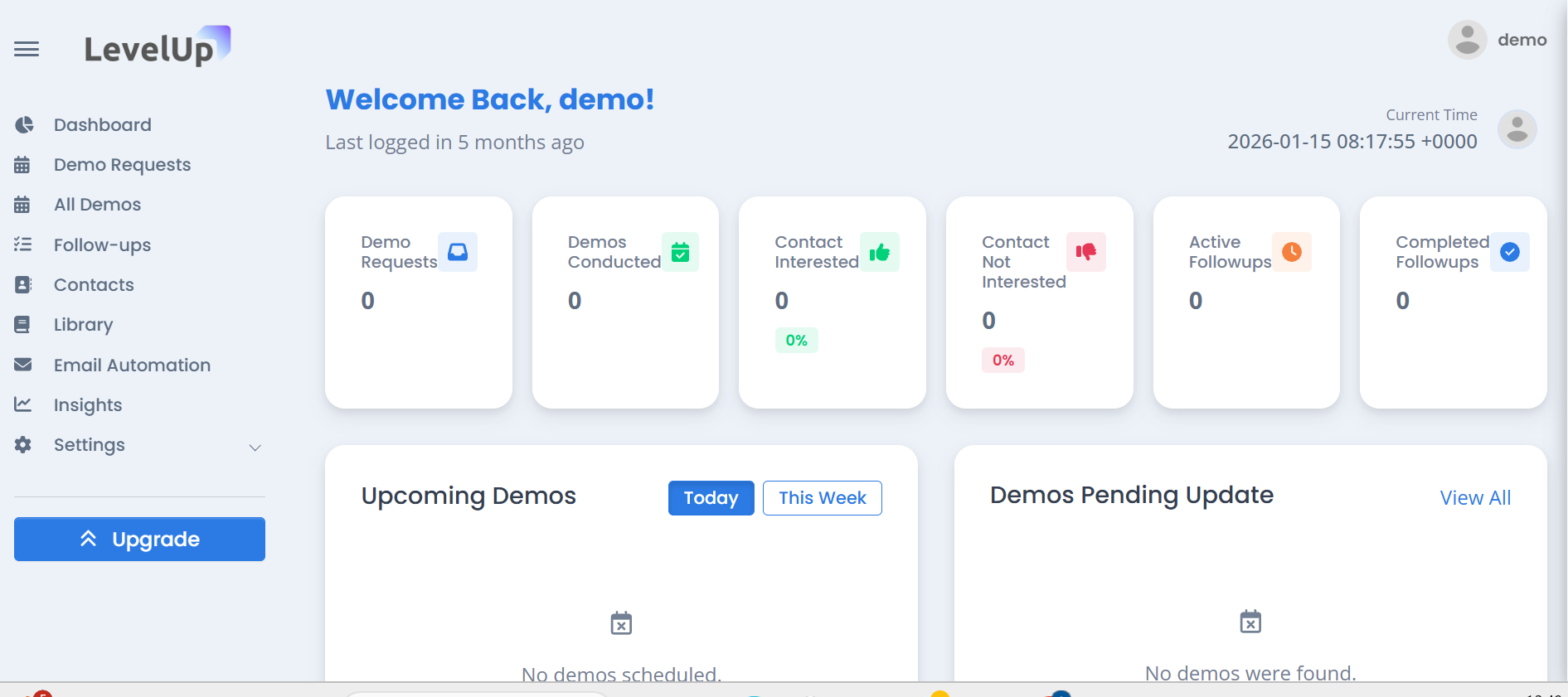 Levelup Demo - Main product screenshot demonstrating key features and user interface