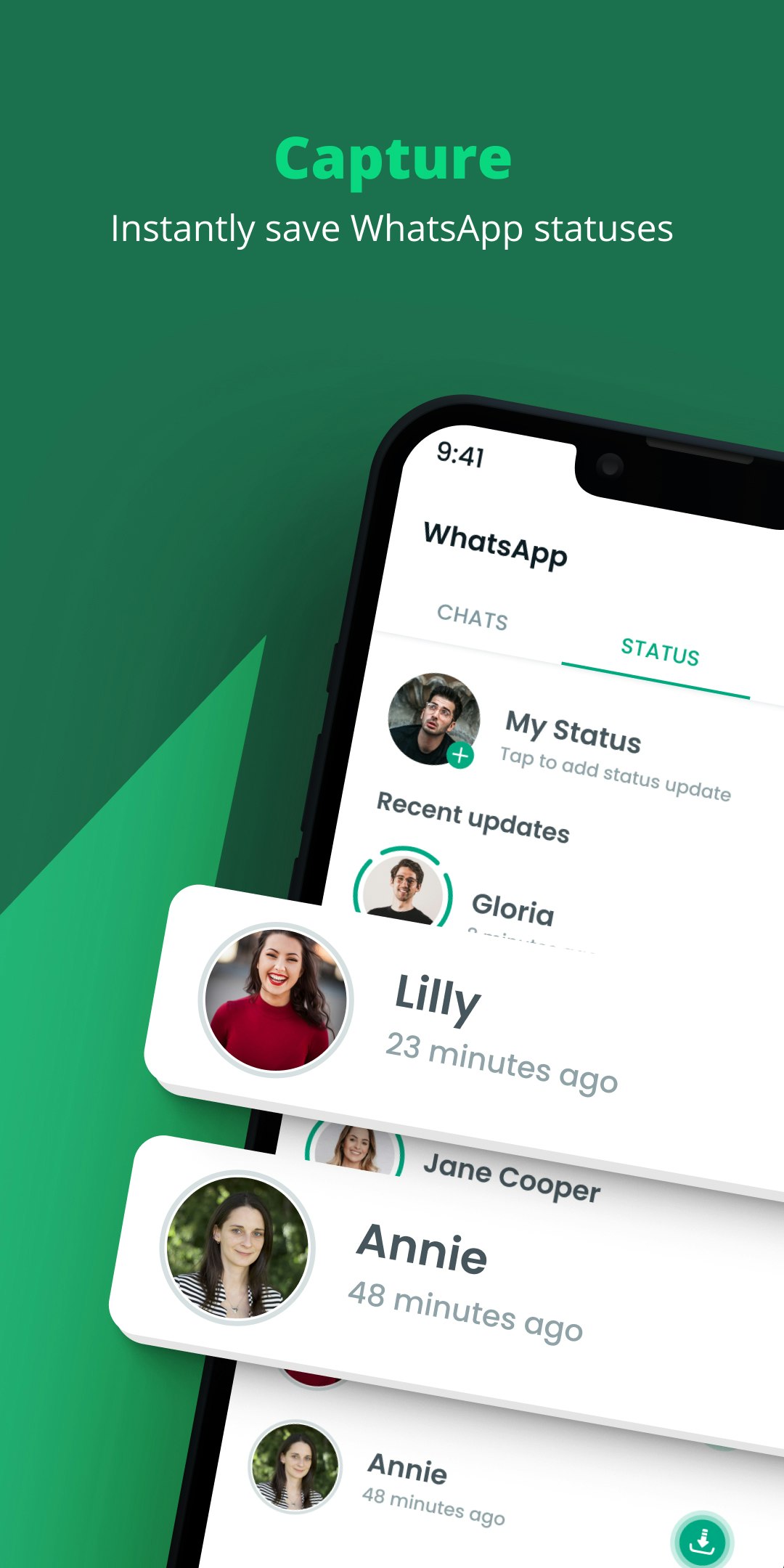 WhatsApp 상태 절약기, 공유 - 좋아하는 WhatsApp 상태를 쉽게 저장하고 공유하십시오 미디어 2