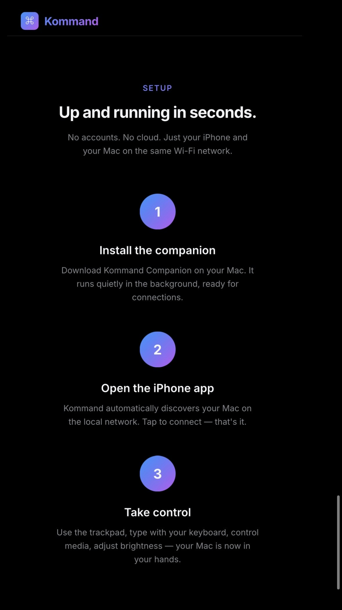 Kommand - Control Your Mac From iPhone - Screenshot 2 showing product features and functionality