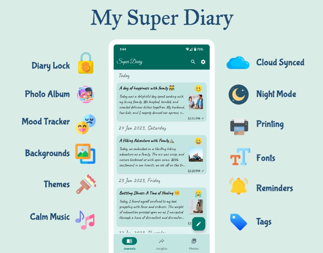 startuptile My Super Secret Diary: Daily Journal-personal diary notes mood tracker photo album note pad