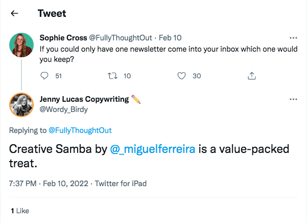 Creatieve Samba Copywriting -nieuwsbrief - Snackable verhalen om je te helpen meer te denken als een copywriter. media 3