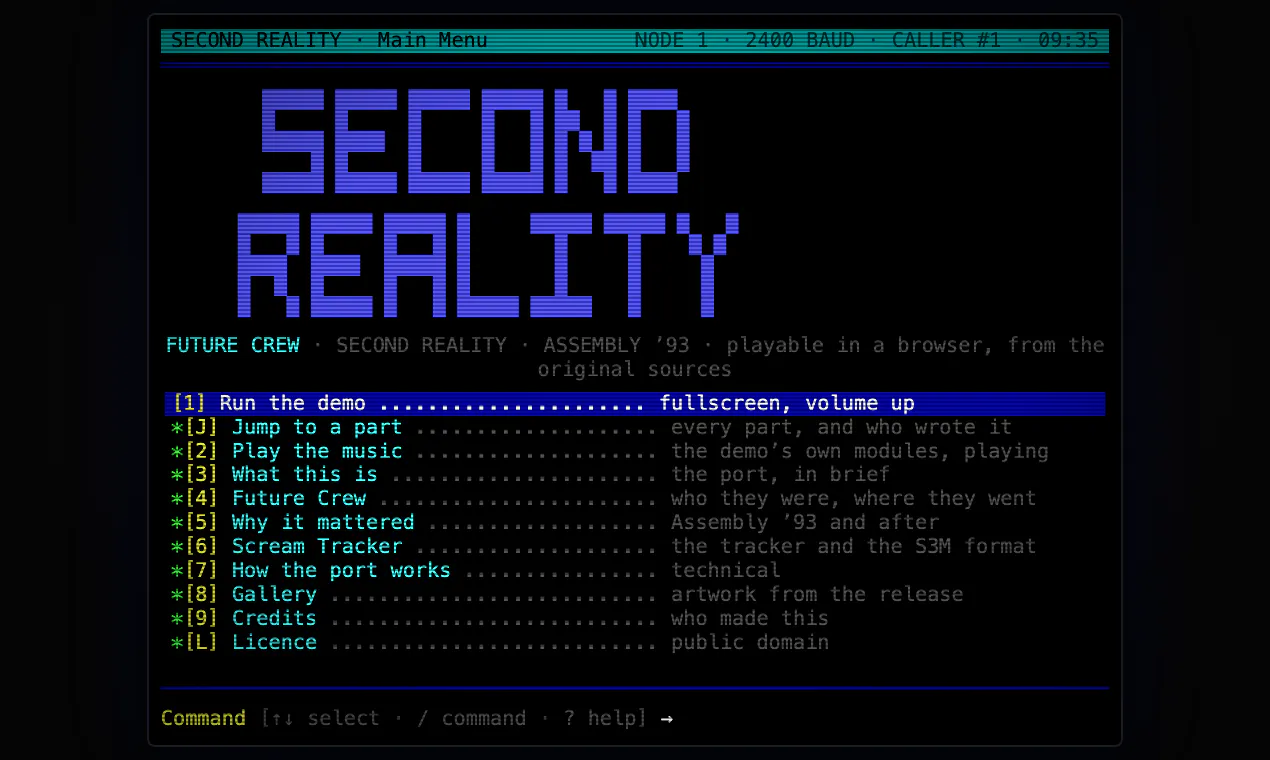 Second Reality (1993) in your browser gallery image