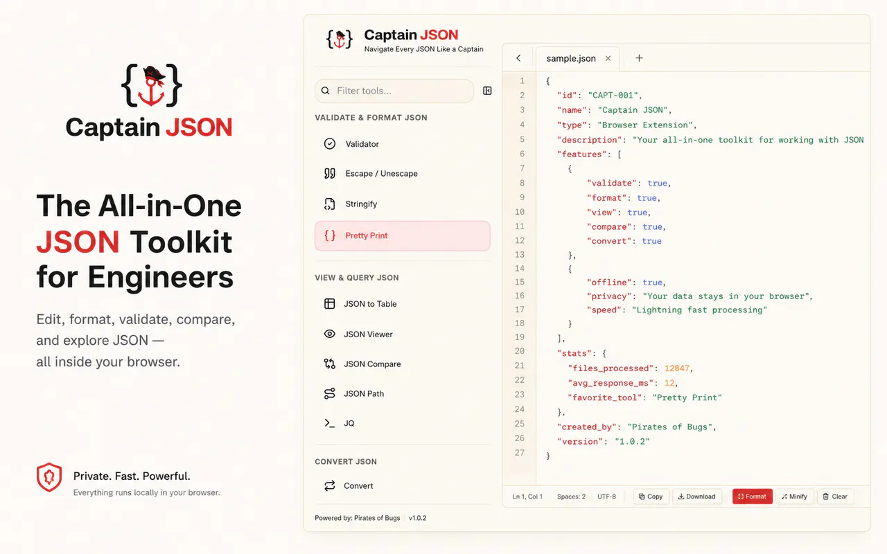 Captain JSON - Json Viewer & validator  gallery image