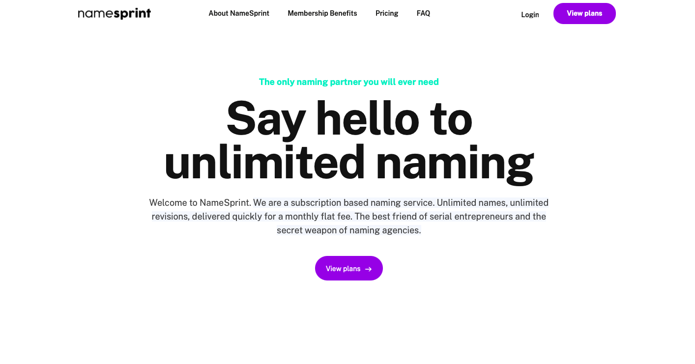 startuptile NameSprint-Unlimited naming services. Professionally named by humans.