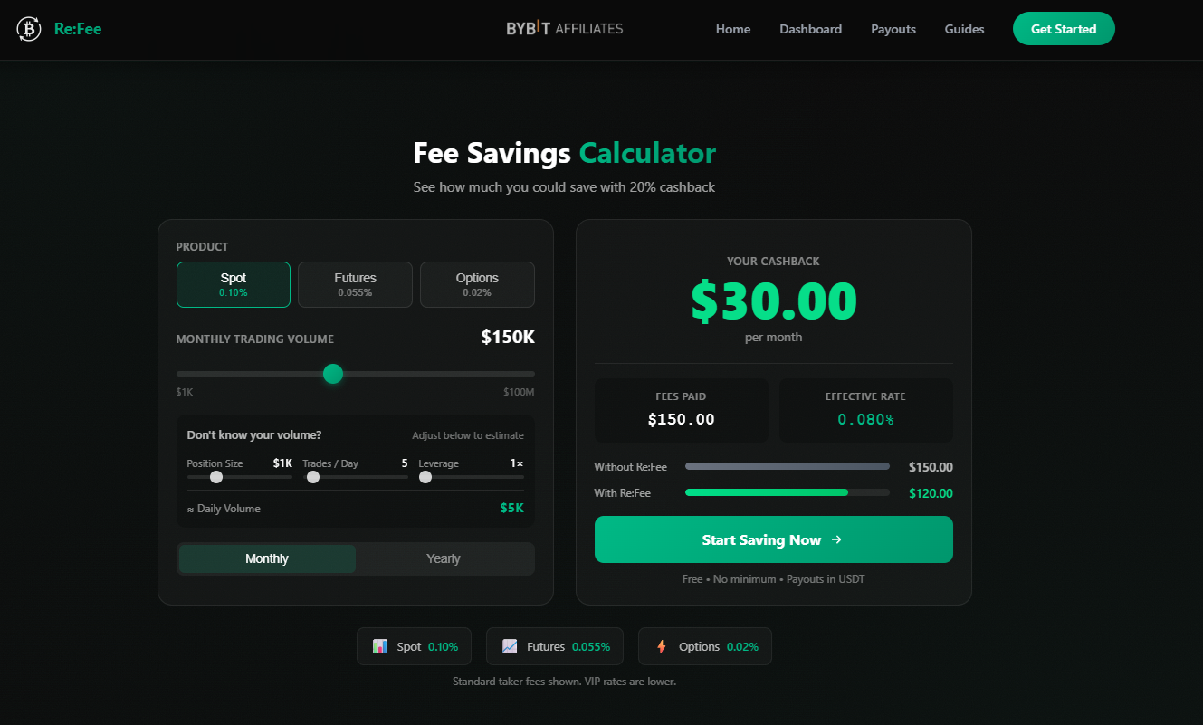 Re:Fee — Bybit trading fee cashback - Main product screenshot demonstrating key features and user interface