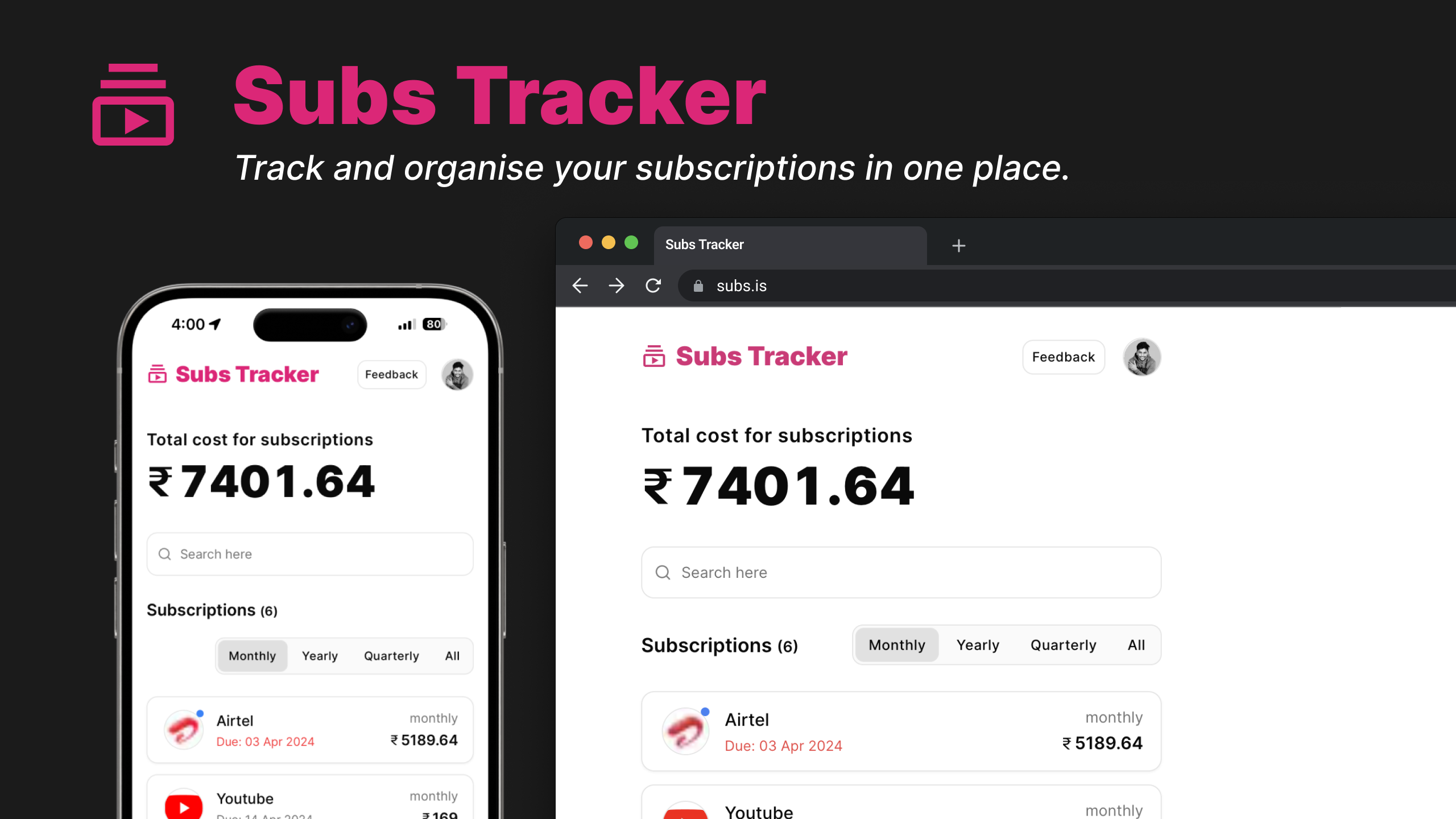 Subs Tracker - Ein Open -Source -Abonnement -Tracker. Medien 1