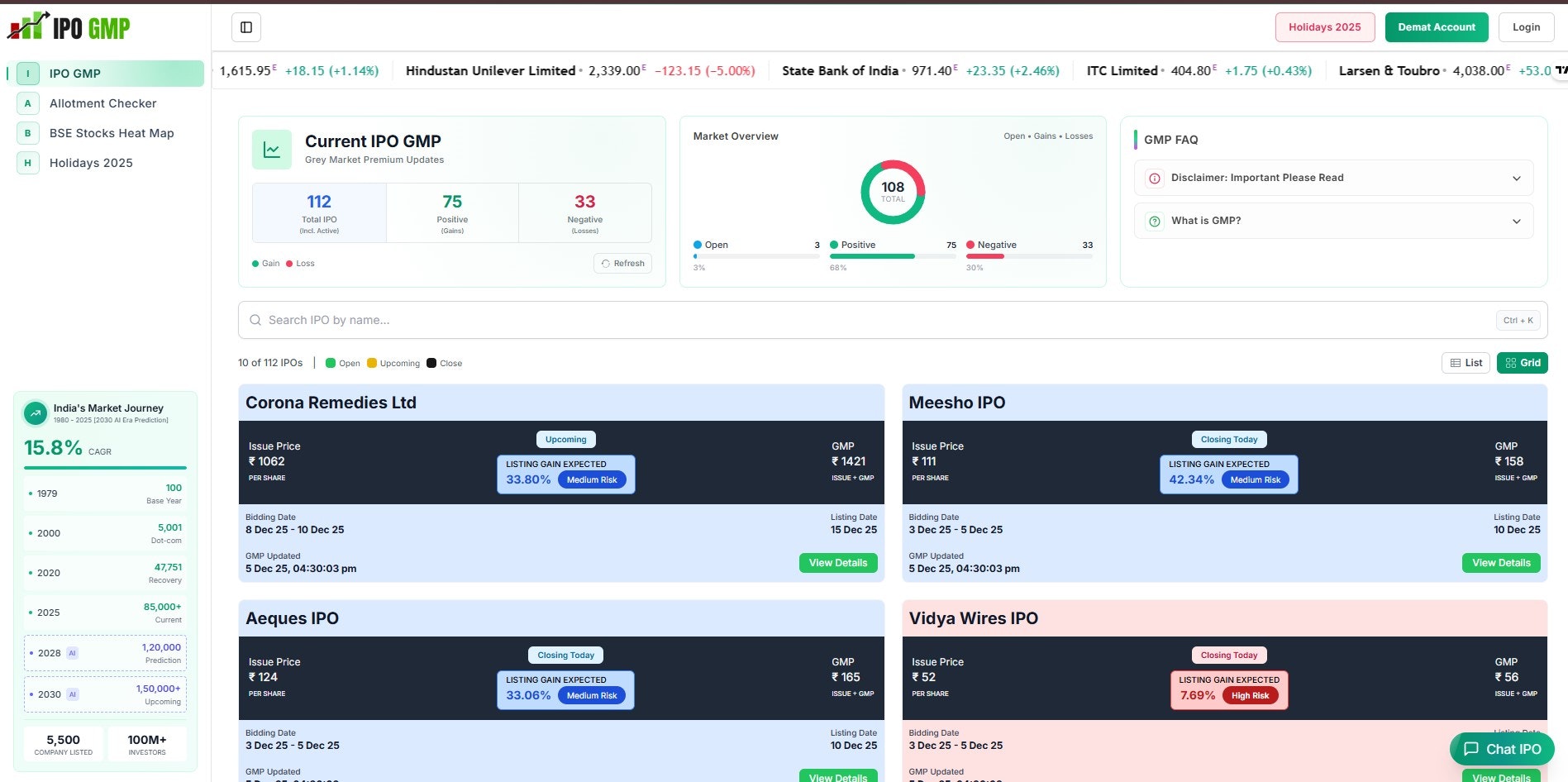 IPO GMP News - Screenshot 2 showing product features and functionality