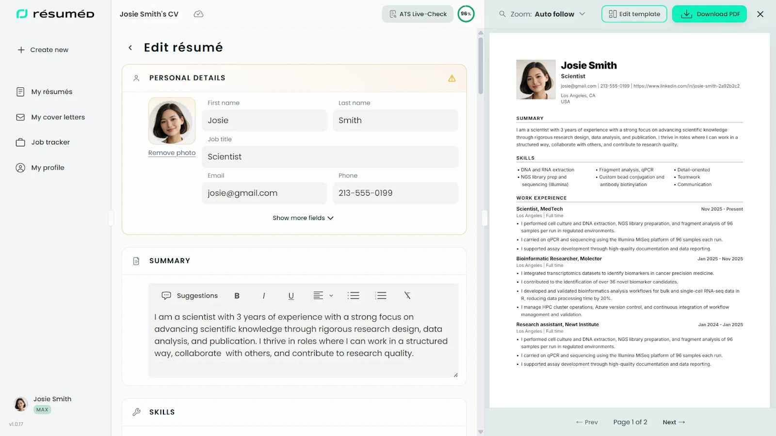 Résuméd Free CV Creator screenshot 2