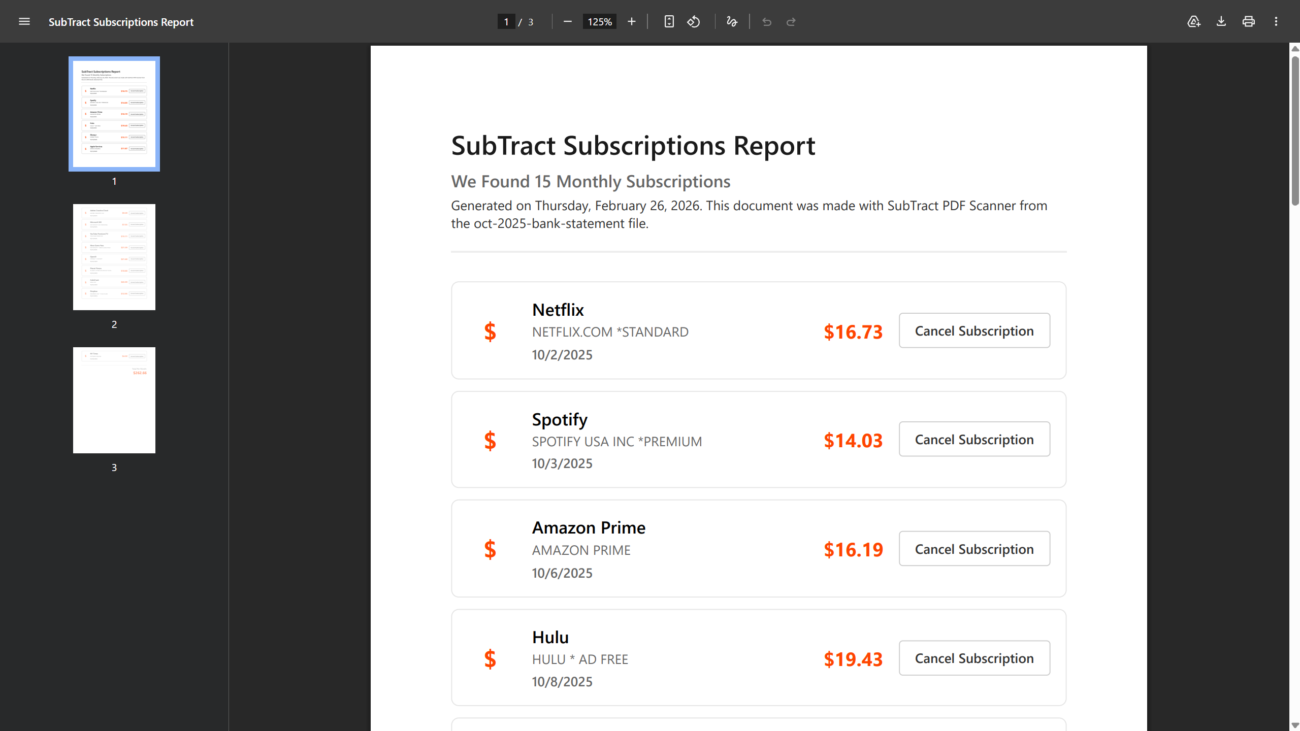  SubTract PDF: Subscription Finder - Screenshot 4 showing product features and functionality