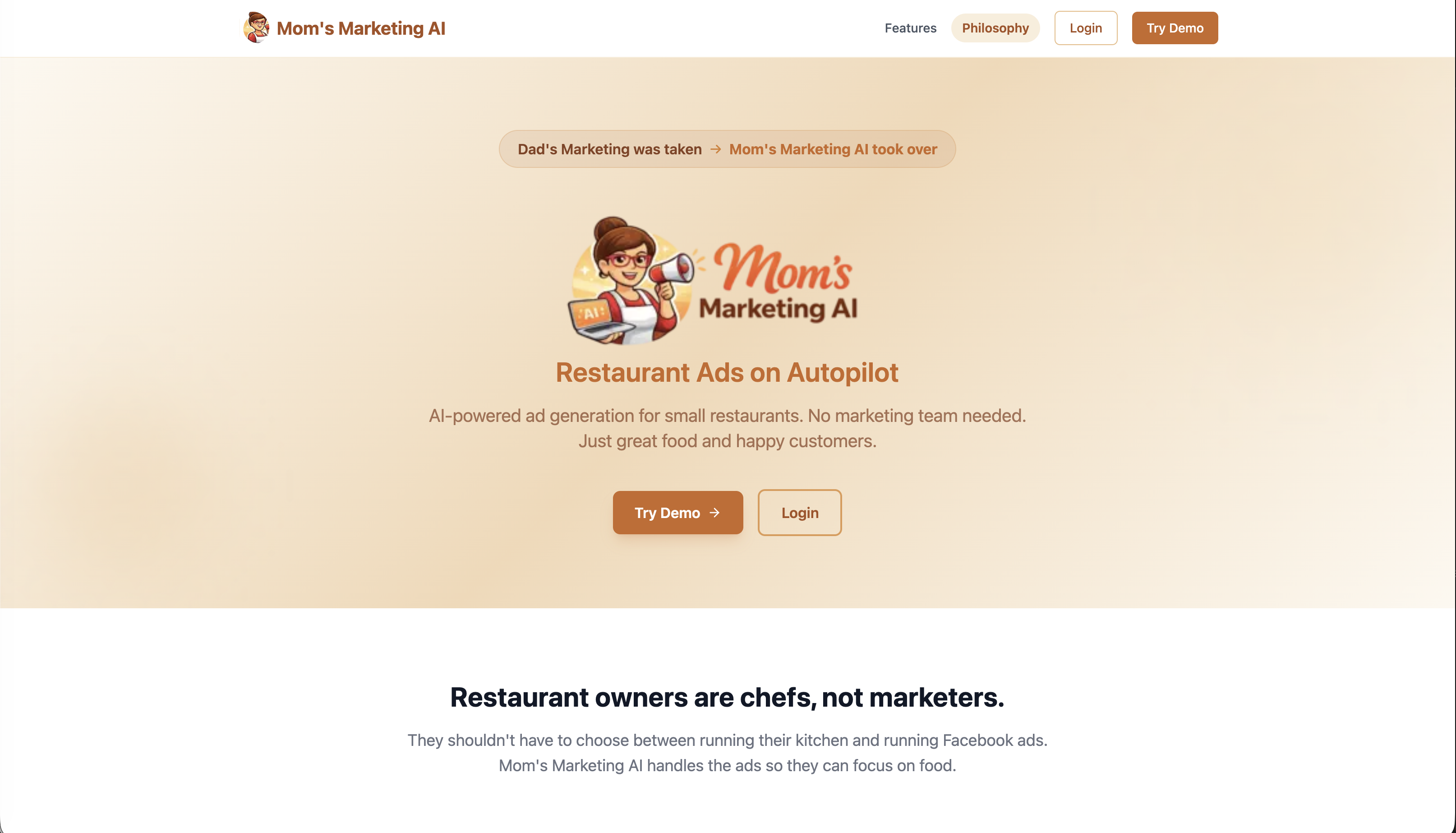Mom’s Marketing AI - Main product screenshot demonstrating key features and user interface