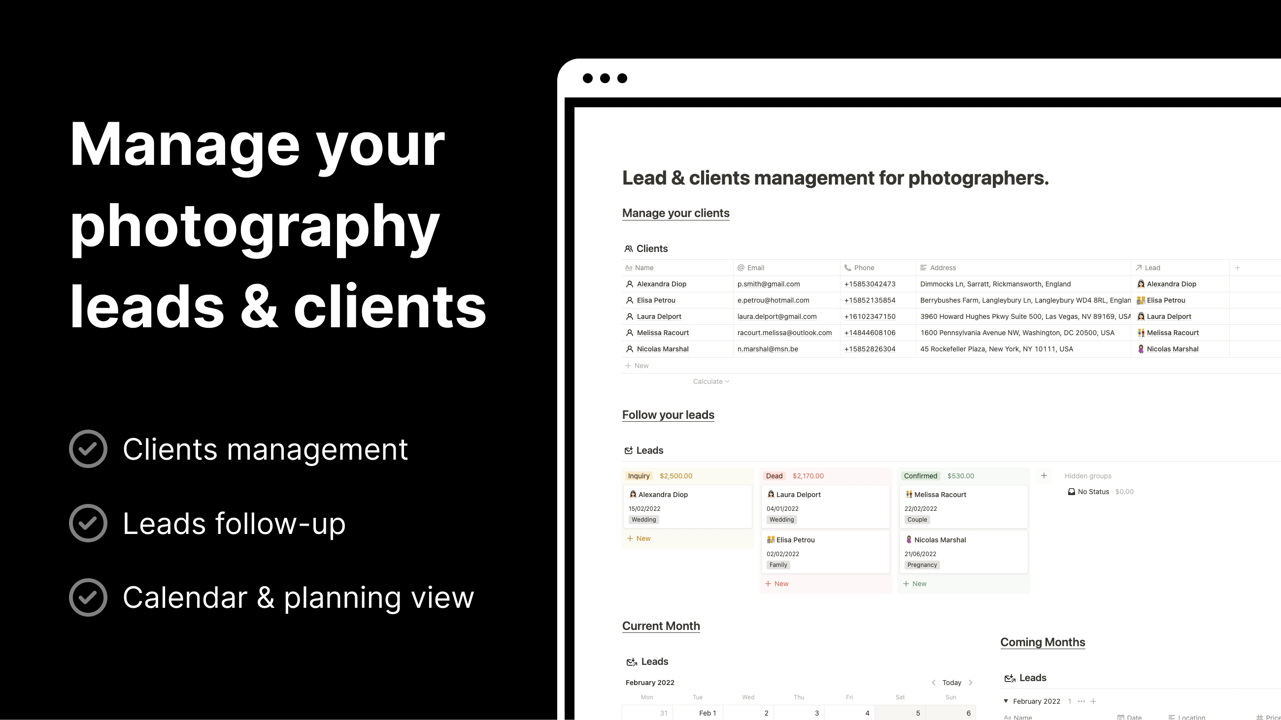 Notion lead & client management gallery image