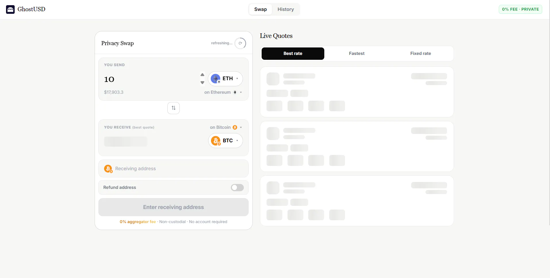 GhostUSD.xyz - Privacy Swap Aggregator gallery image