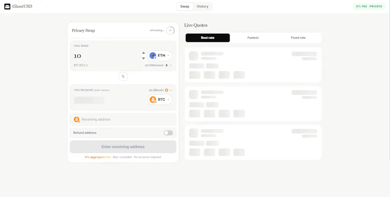 GhostUSD.xyz - Privacy Swap Aggregator screenshot 3