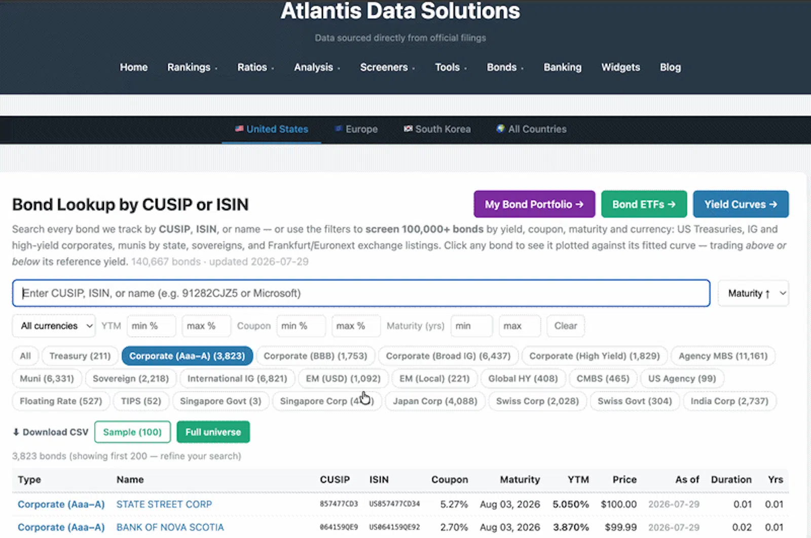Bond Lookup by CUSIP | ISIN | Issuer screenshot 2