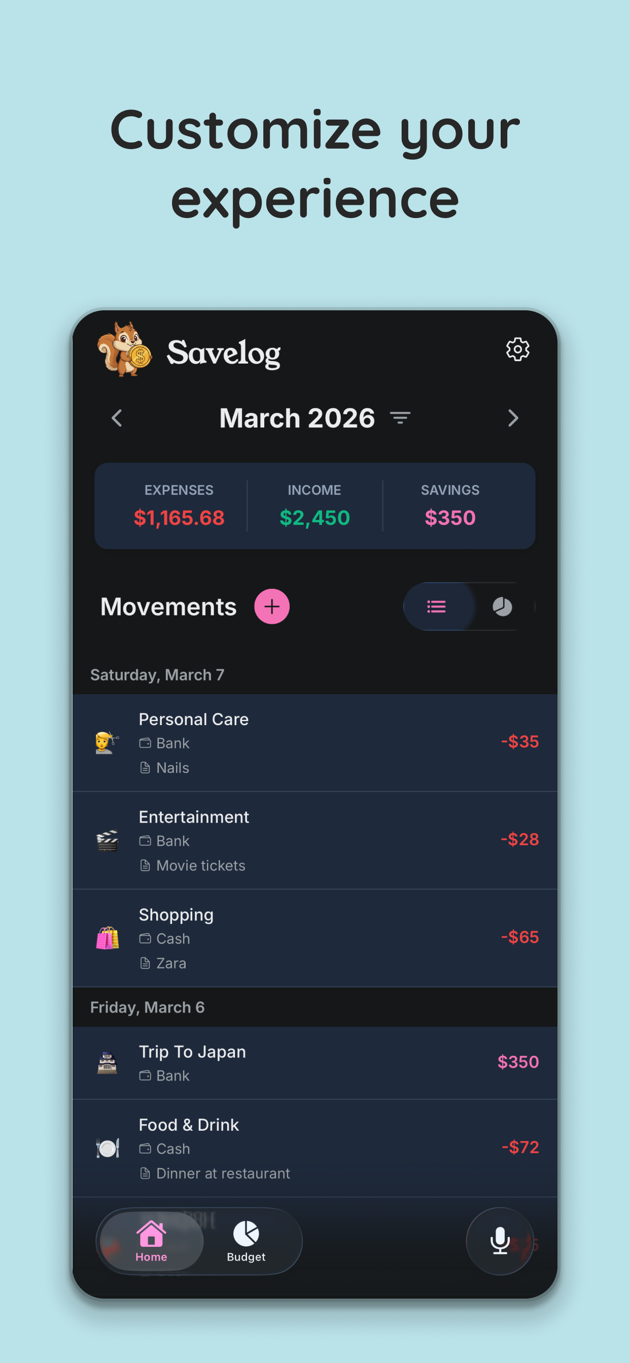 Savelog: AI Budget & Expenses - Screenshot 5 showing product features and functionality