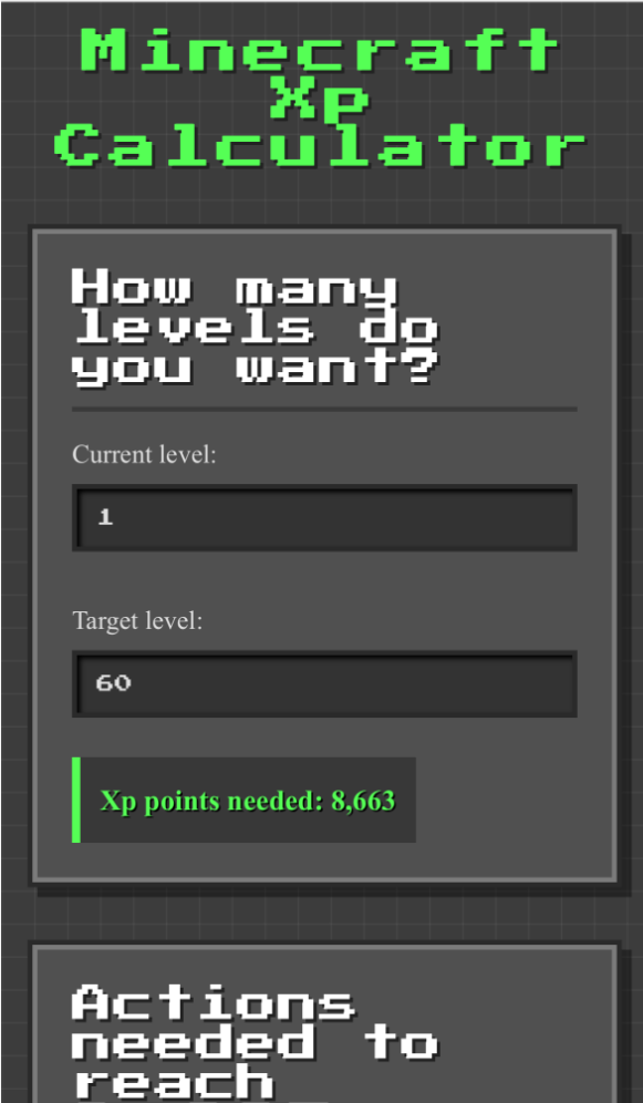 Minecraft experience calculator gallery image