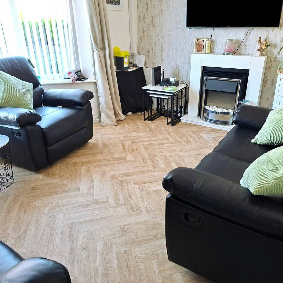 Light Oak Herringbone Vinyl Flooring gallery image