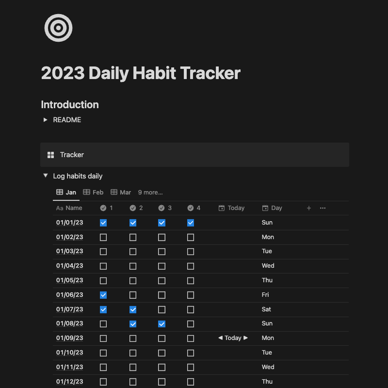 Mídia 2 de Rastreador de hábitos 2023 ▶ ︎ Modelo de noção - Rastreie hábitos com visualizações "Circle".