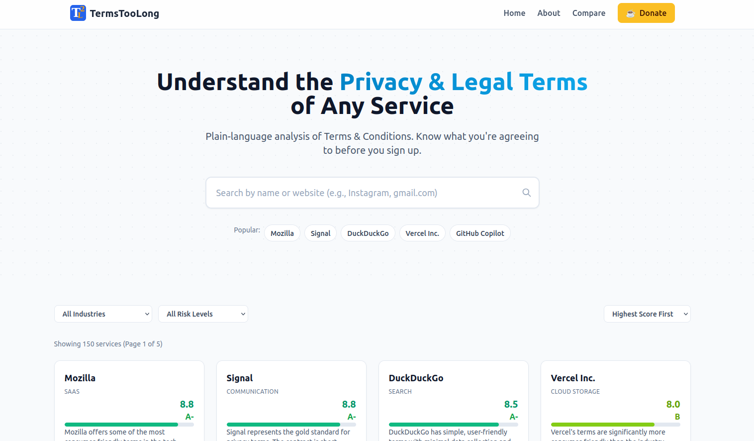 TermsTooLong - Screenshot 2 showing product features and functionality