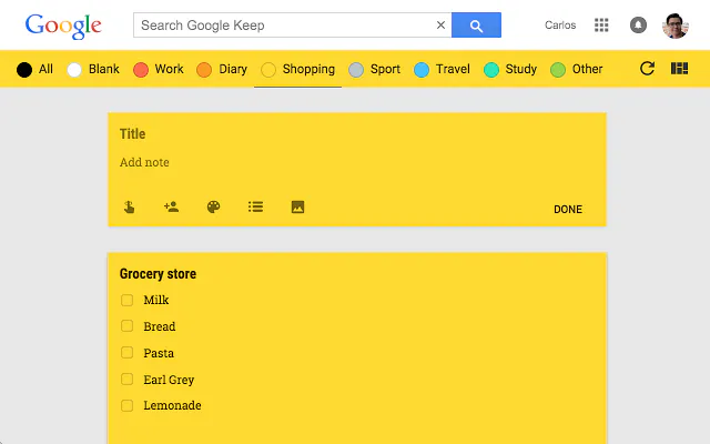 Category Tabs for Google Keep™