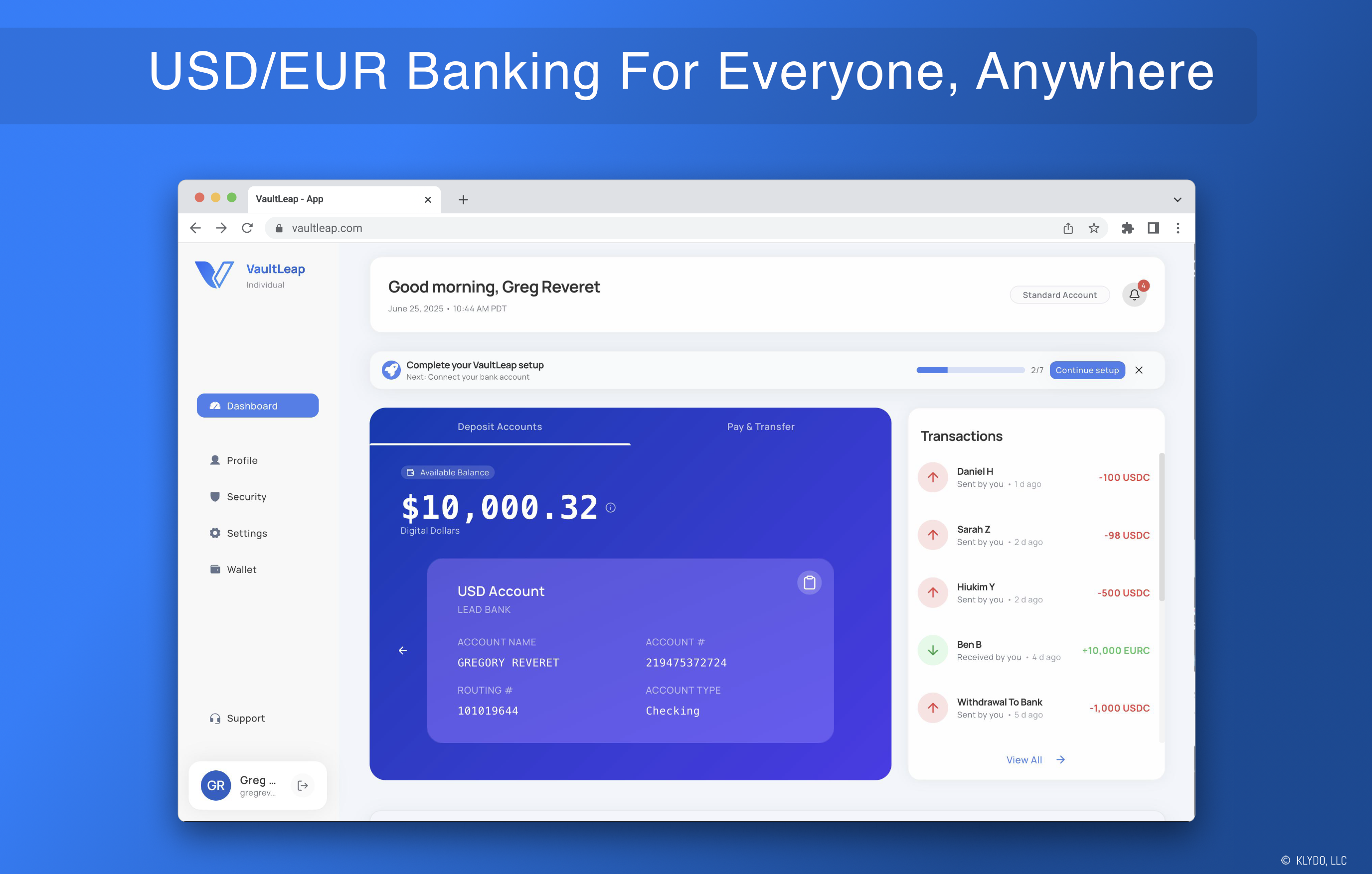 Mídia 7 de Vaultleap - Uma conta USD/EUR para qualquer um