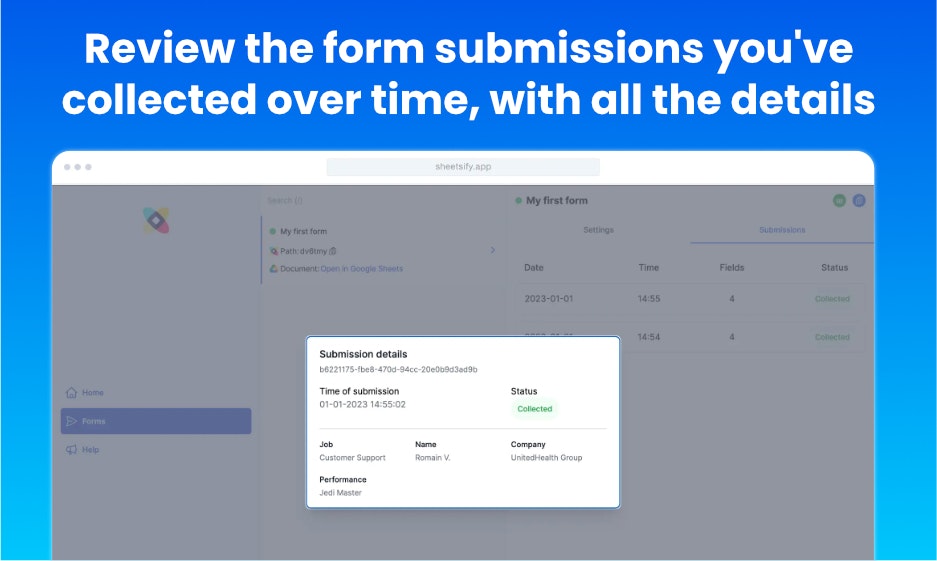 Mídia 3 de Sheetsify - Colete dados de formulário em folhas do Google com apenas 3 cliques