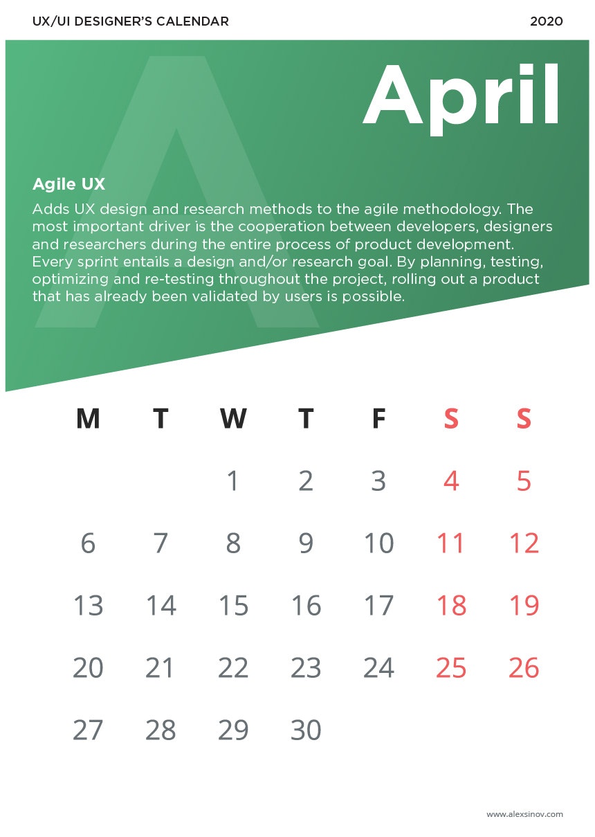 UX/UI Designer's 2020 Calendar gallery image