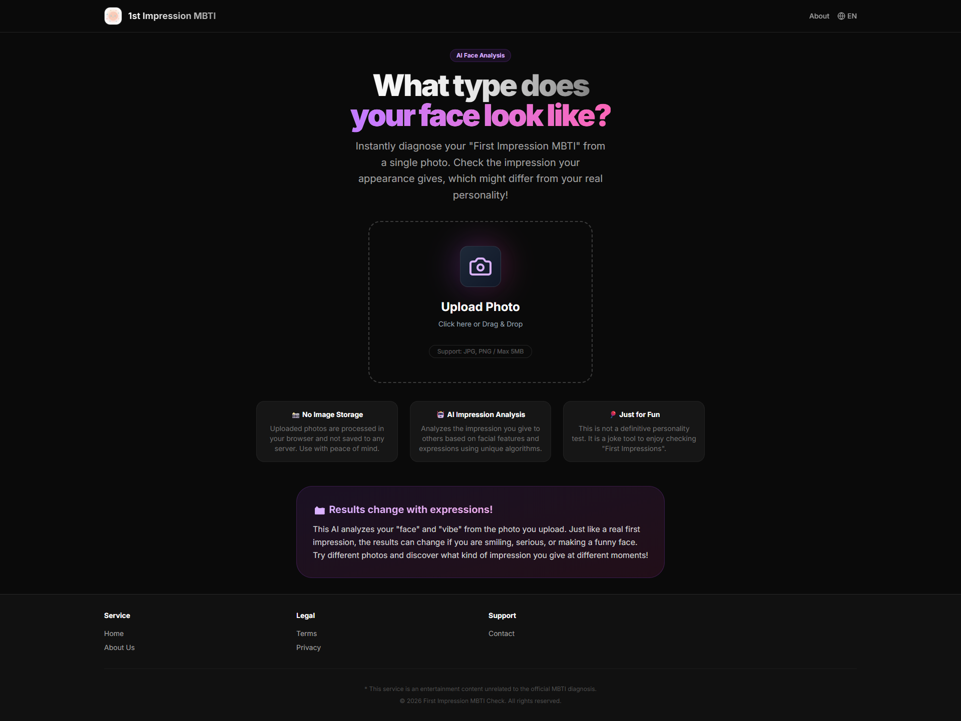 First Impression MBTI Test - Main product screenshot demonstrating key features and user interface