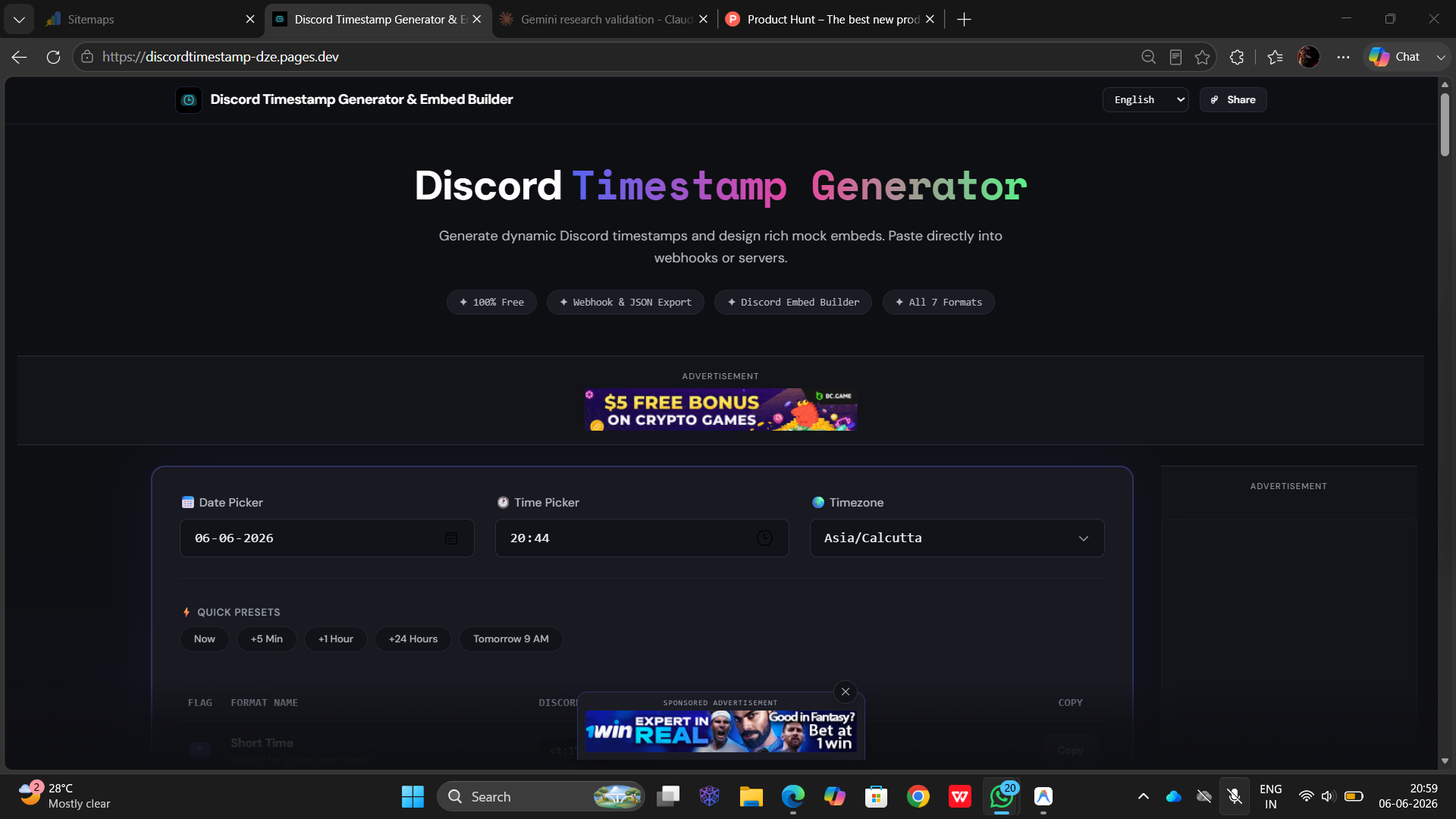 Discord Timestamp Generator gallery image