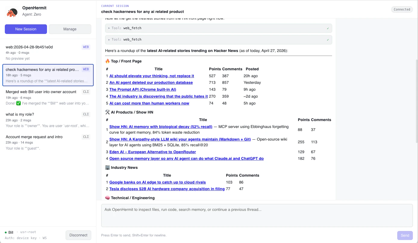 OpenHermit screenshot 3