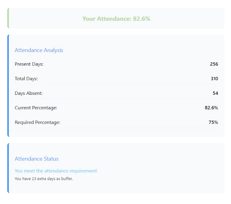 Online Attendance Percentage Calculator screenshot 3