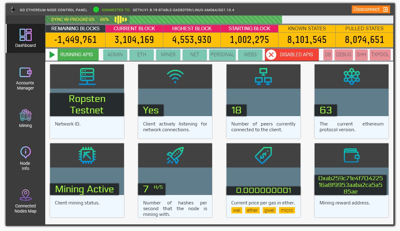 GethDesk v 1.0 beta for Ethereum Geth Go console client.