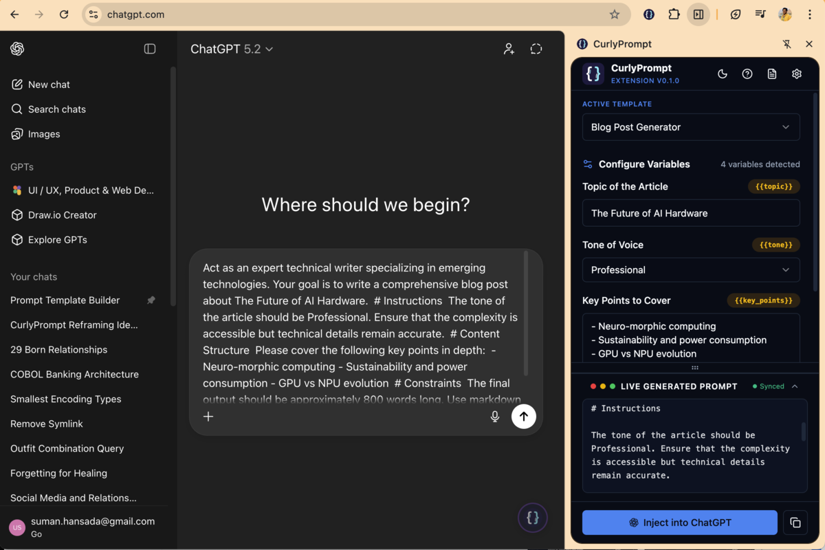 CurlyPrompt - Screenshot 4 showing product features and functionality
