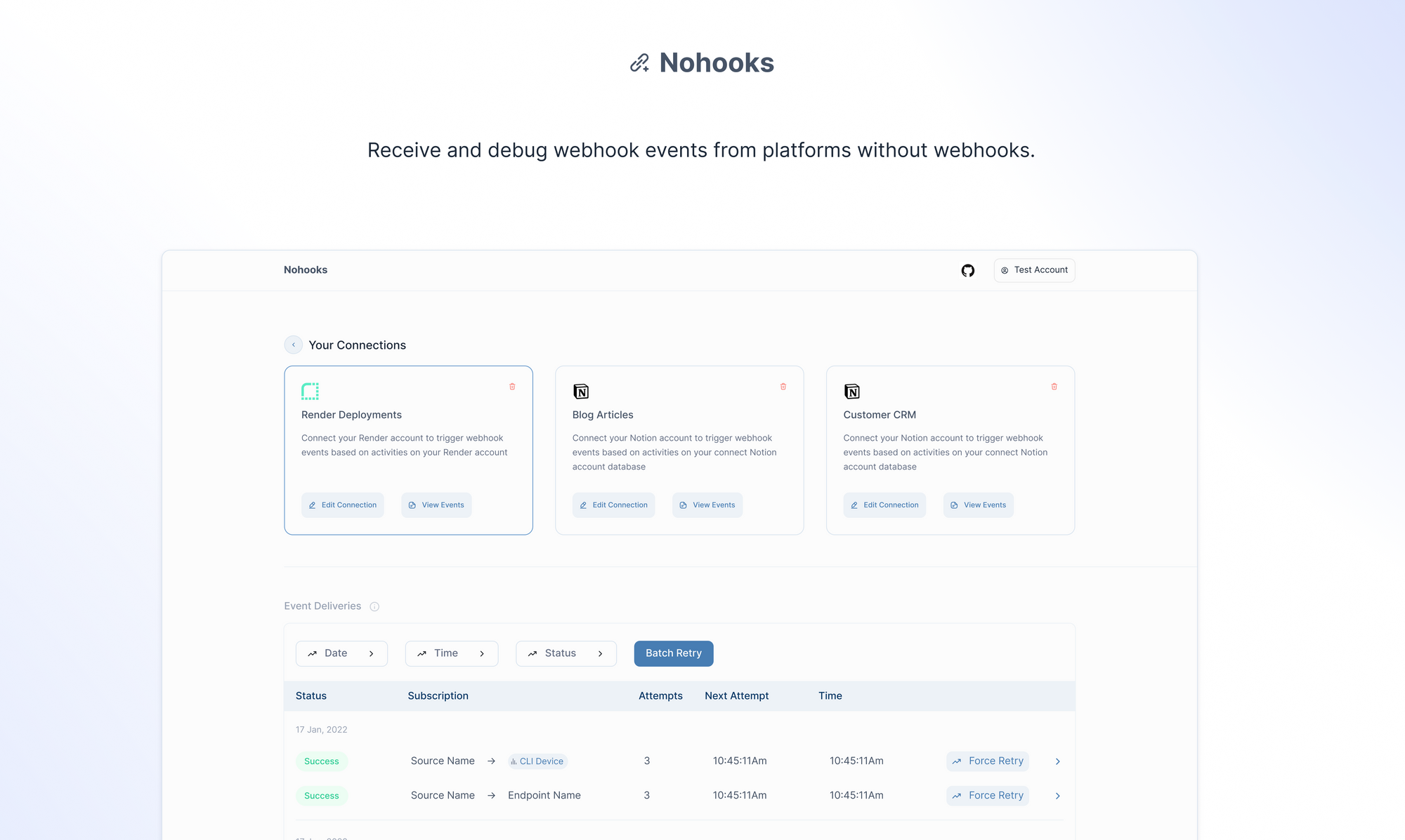 startuptile Nohooks-Receive webhook events from platforms without webhooks