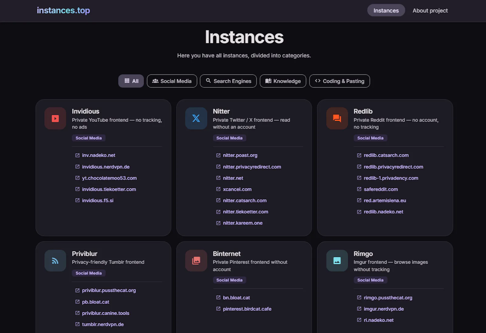 instances.top screenshot 2