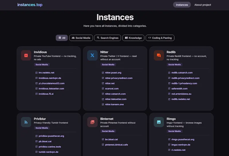 instances.top screenshot 2