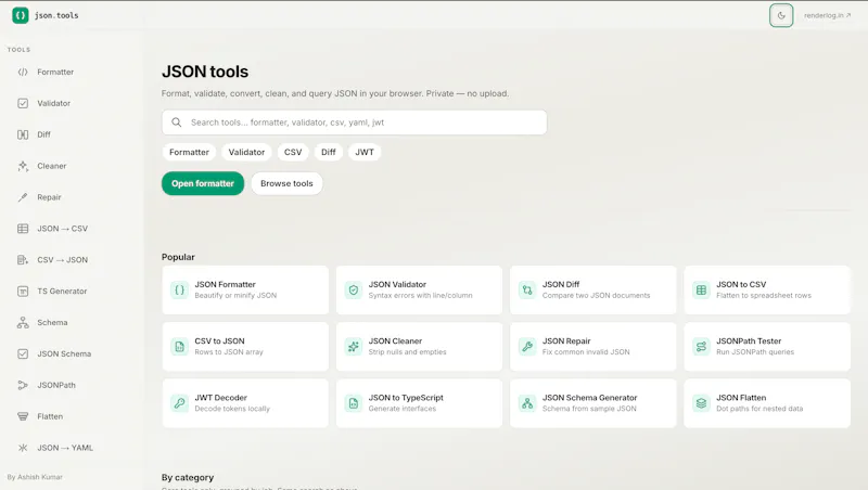 JSON Tools by Renderlog - 55+ JSON utilities for devs — format, repair ...