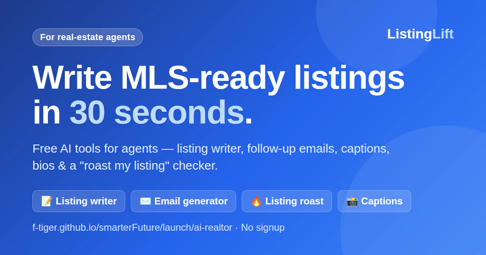 ListingLift — free AI tools for agents screenshot 1
