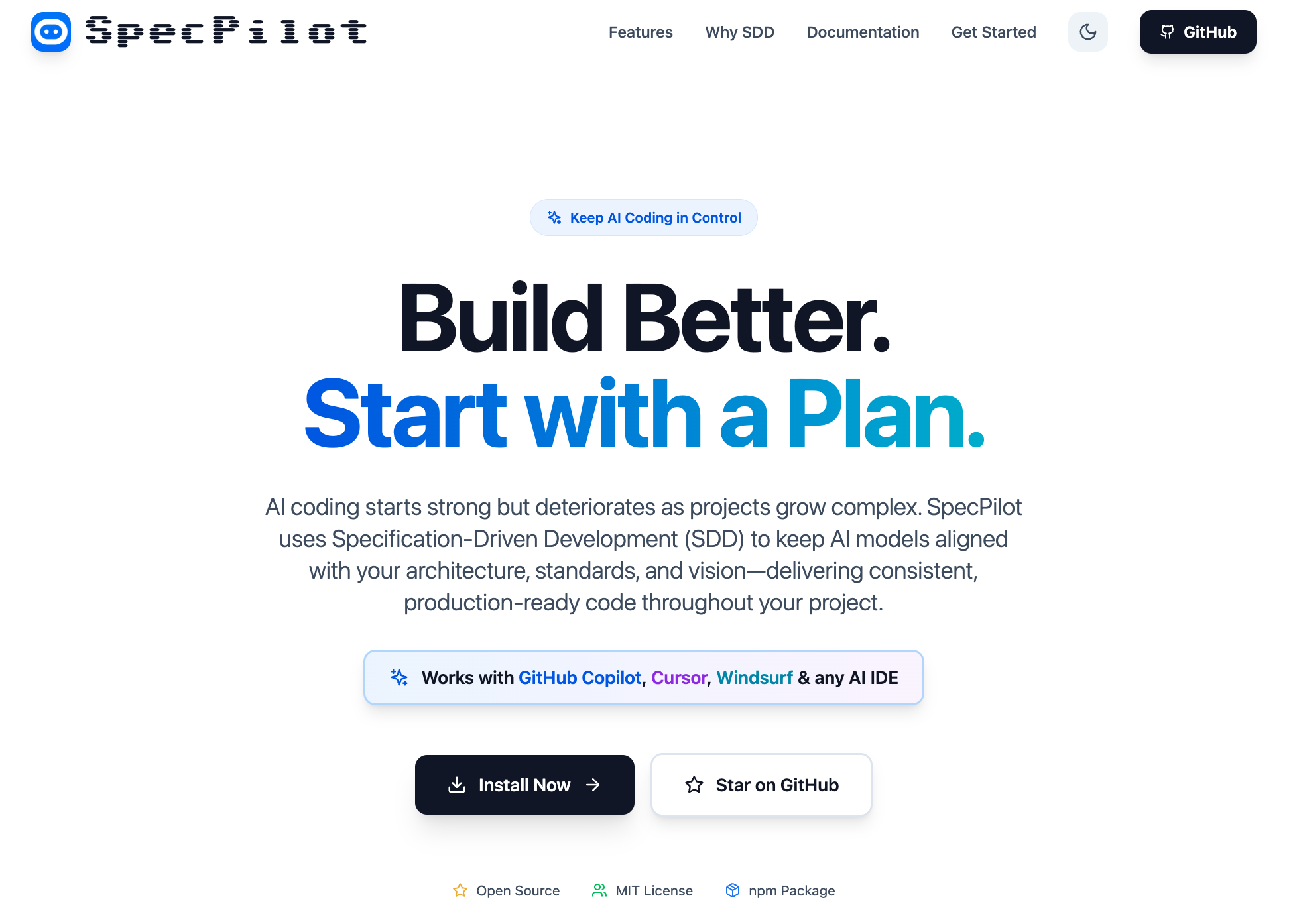 SpecPilot - Main product screenshot demonstrating key features and user interface