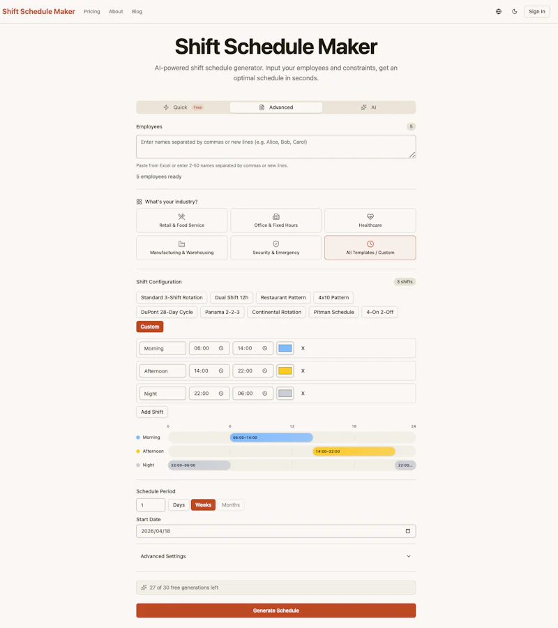 Shift Schedule Maker screenshot 1