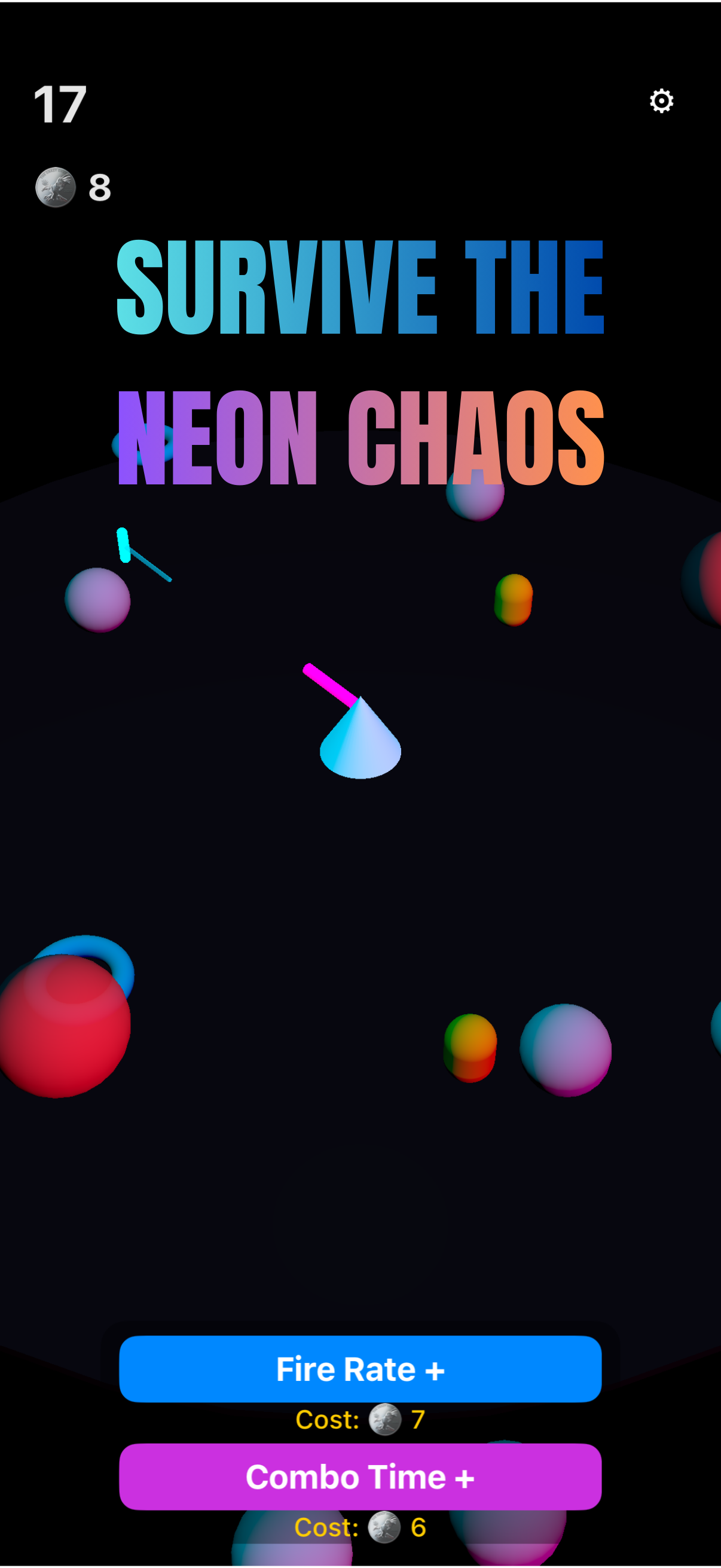 iOS arcade game : Neon Survive - Main product screenshot demonstrating key features and user interface
