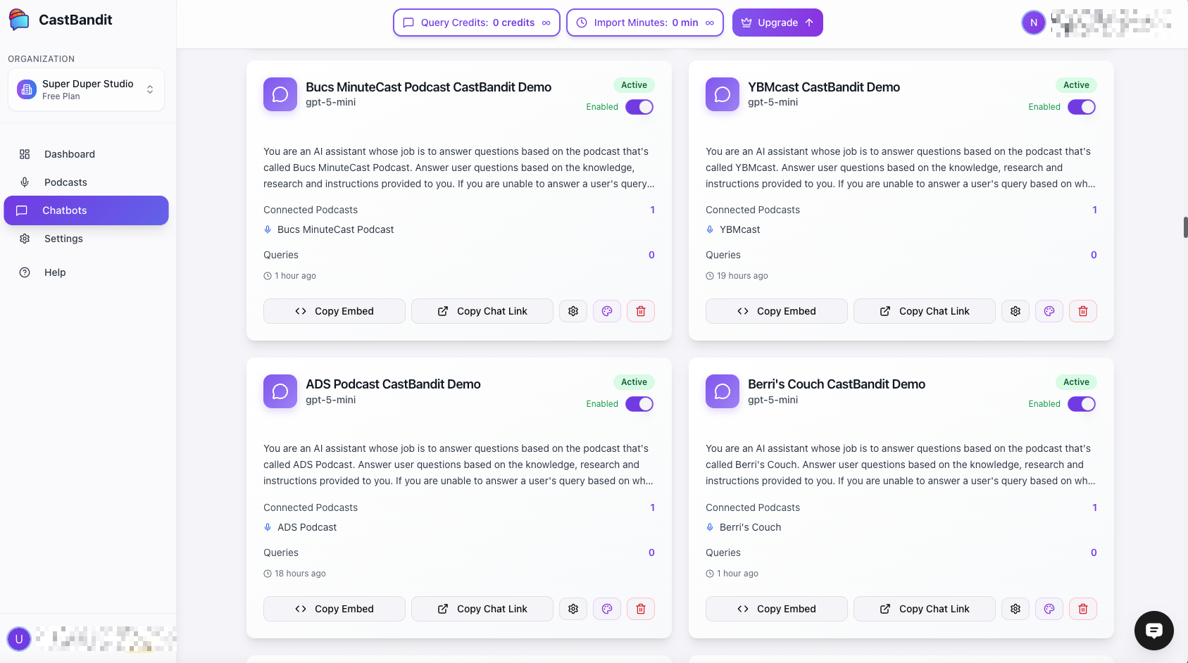 Media Castbandit - Biến podcast của bạn thành một chatbot AI được đào tạo trên nội dung của nó 4