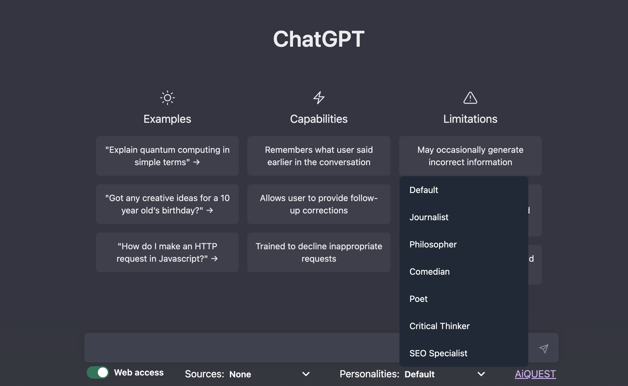 Aiquest sohbet: chatgpt cevap motoru media 2