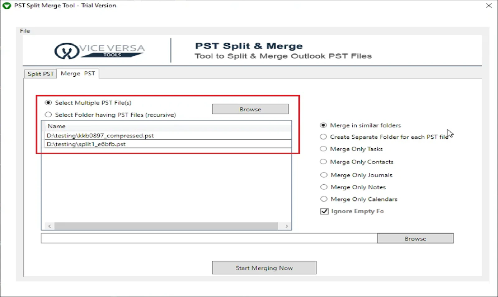 ViceVersa PST Split and Merge Software screenshot 2