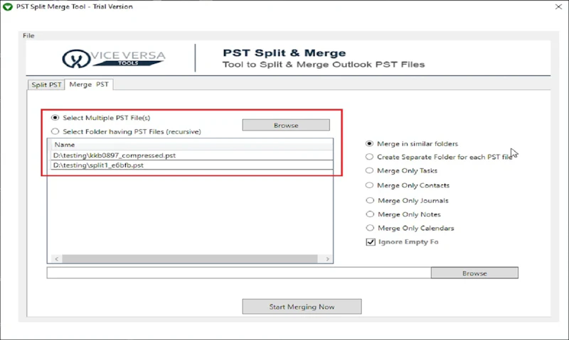 ViceVersa PST Split and Merge Software screenshot 2